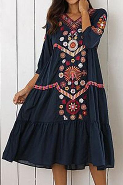 Bohemian holiday embroidered loose dress – fadlk